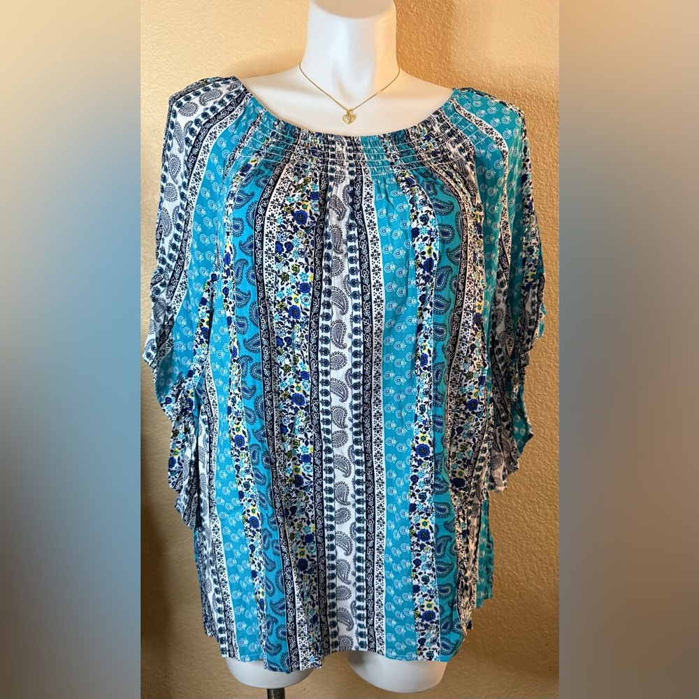 2/$24 Terra & Sky Blue and Coral Floral Blouses - Picture 6 of 11